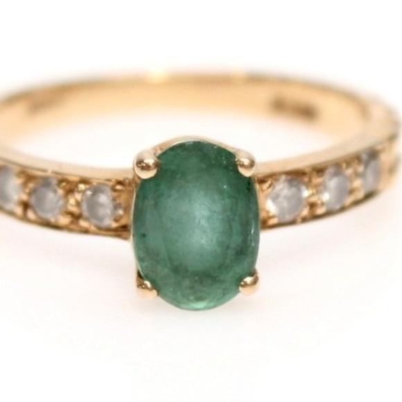 14K Gold Emerald Diamond Ring 5.75